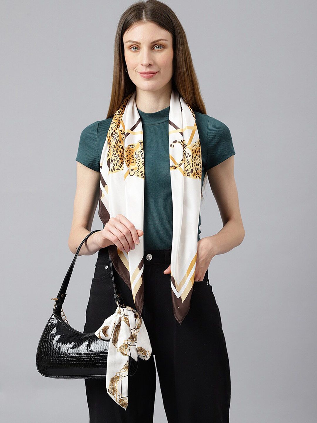 Tossido Women White & Brown Printed Scarf Price in India