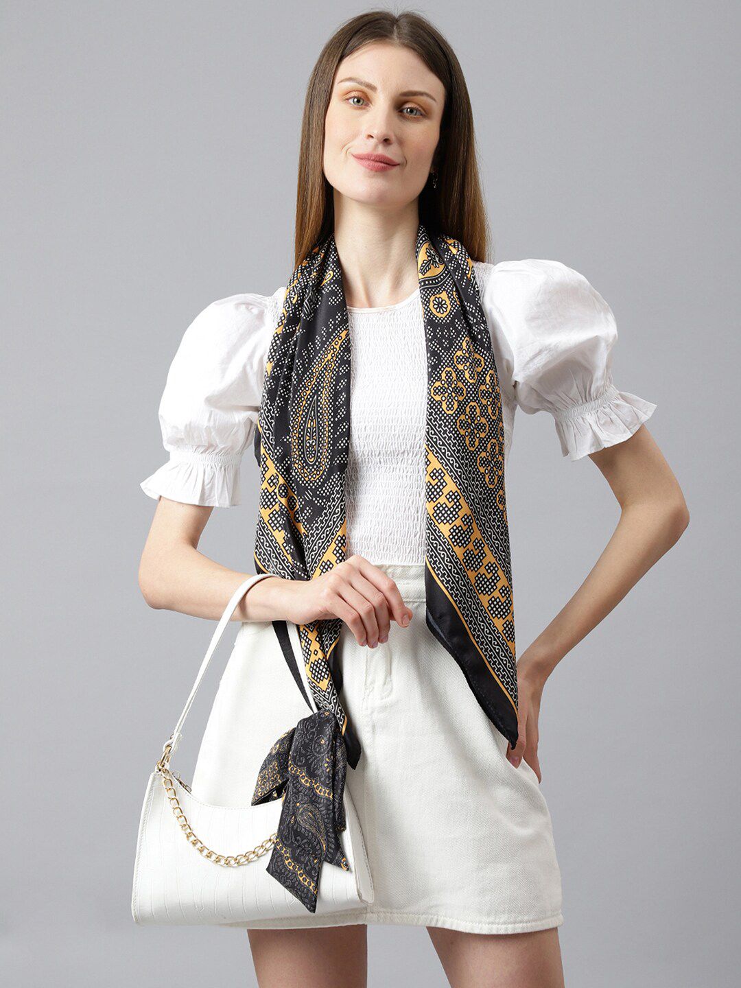 Tossido Women Black & Beige Printed Scarf Price in India