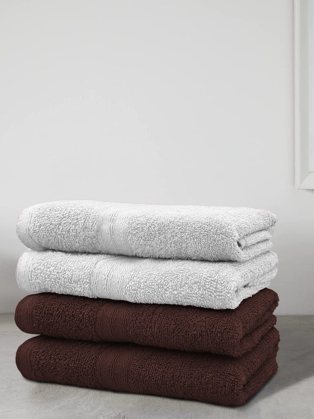 Aura Set Of 4 Solid Cotton 500 GSM Bath Towels Price in India