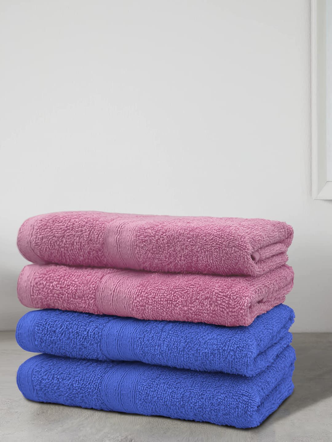 Aura Set Of 4 Blue Solid 500 GSM Cotton Bath Towels Price in India