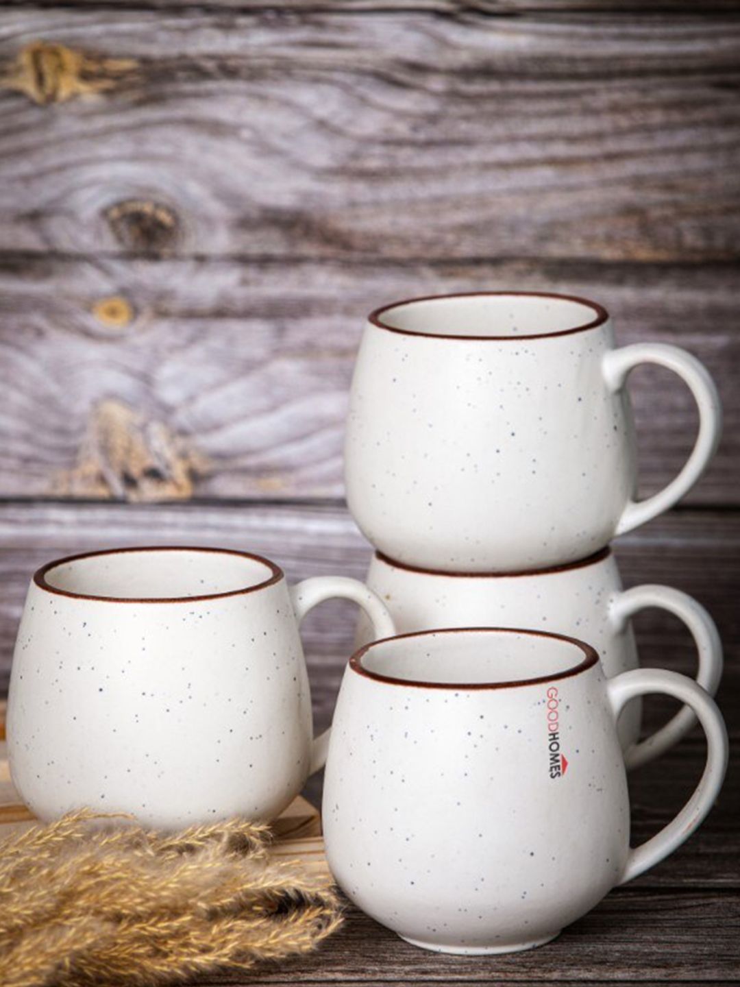GOODHOMES White Printed Stoneware Glossy Mugs Set of Cups and Mugs Price in India