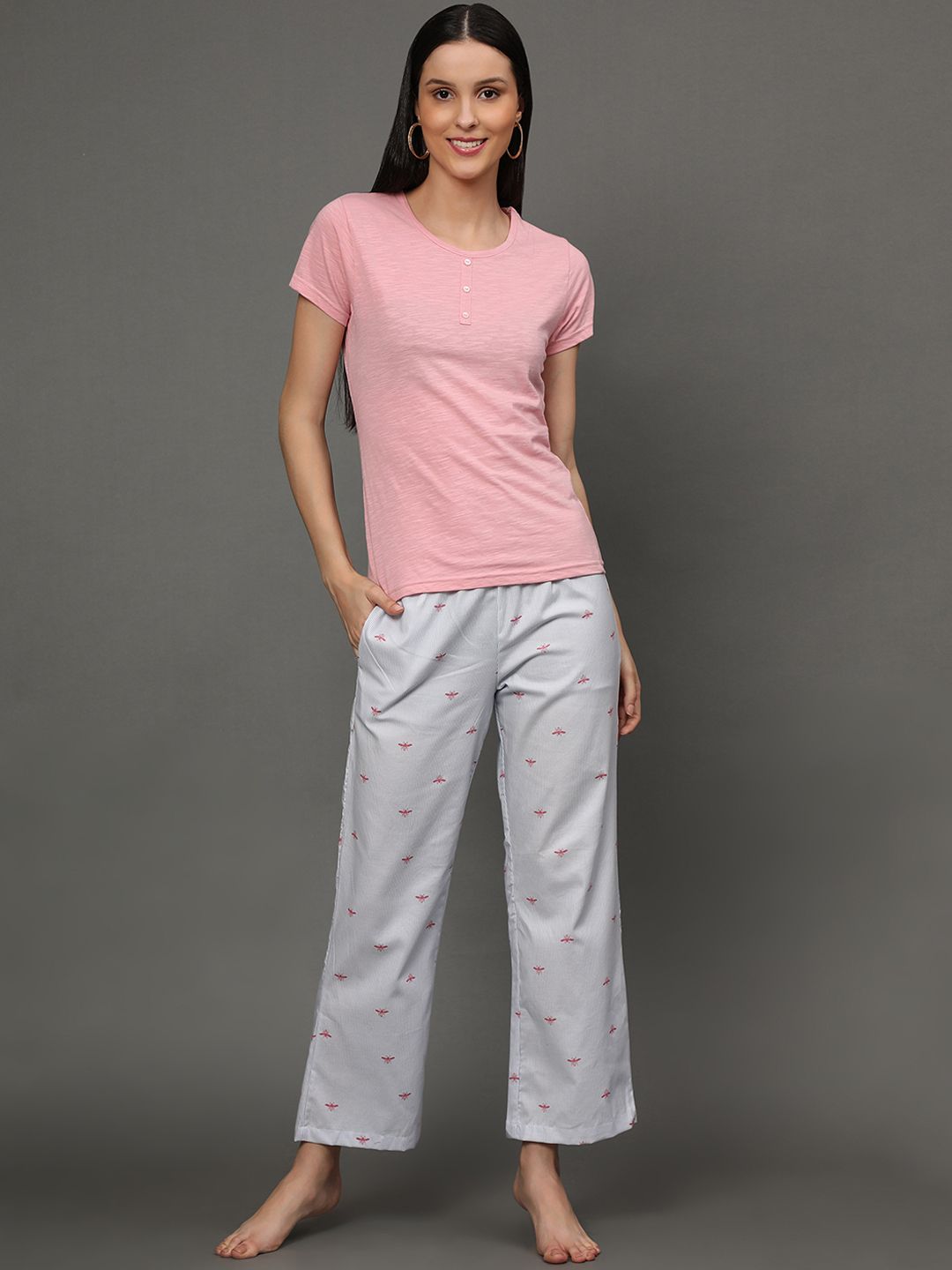 BStories Women Pink & Grey Night suit Price in India