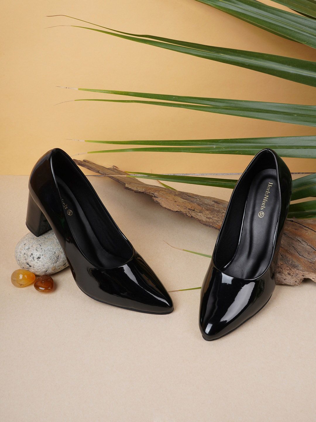 HEELSNFEELS Black Party Kitten Pumps Price in India