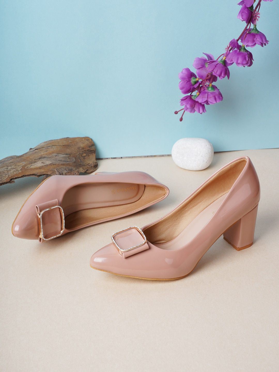 HEELSNFEELS Peach-Coloured Party Kitten Pumps Price in India