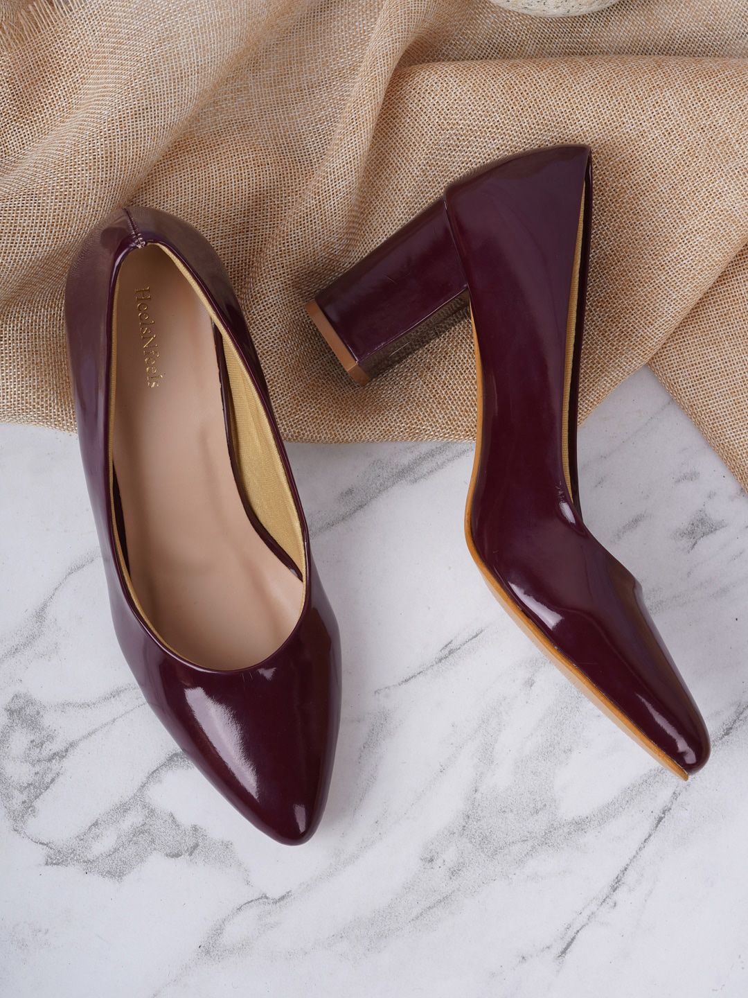 HEELSNFEELS Maroon Party Kitten Pumps with Buckles Price in India