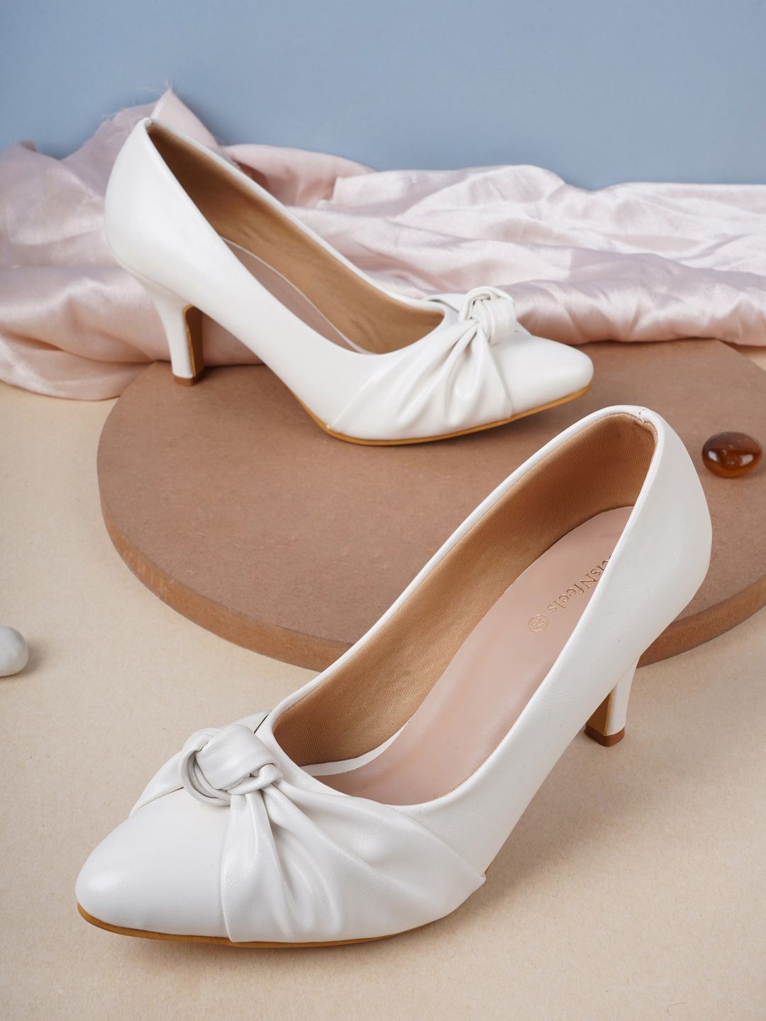 HEELSNFEELS White Party Wedge Pumps with Bows Price in India