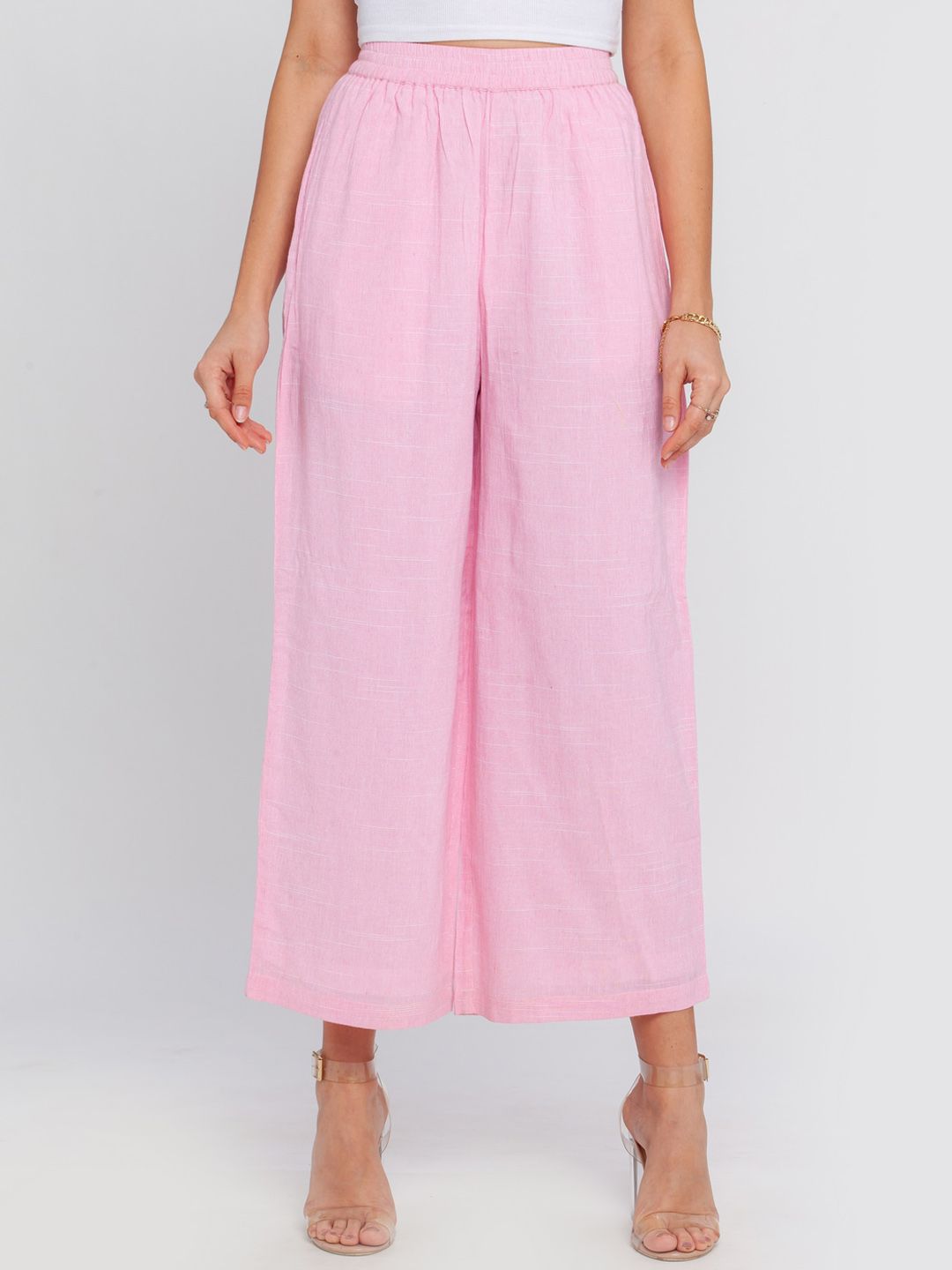 Zink London Women Pink High-Rise Culottes Trousers Price in India