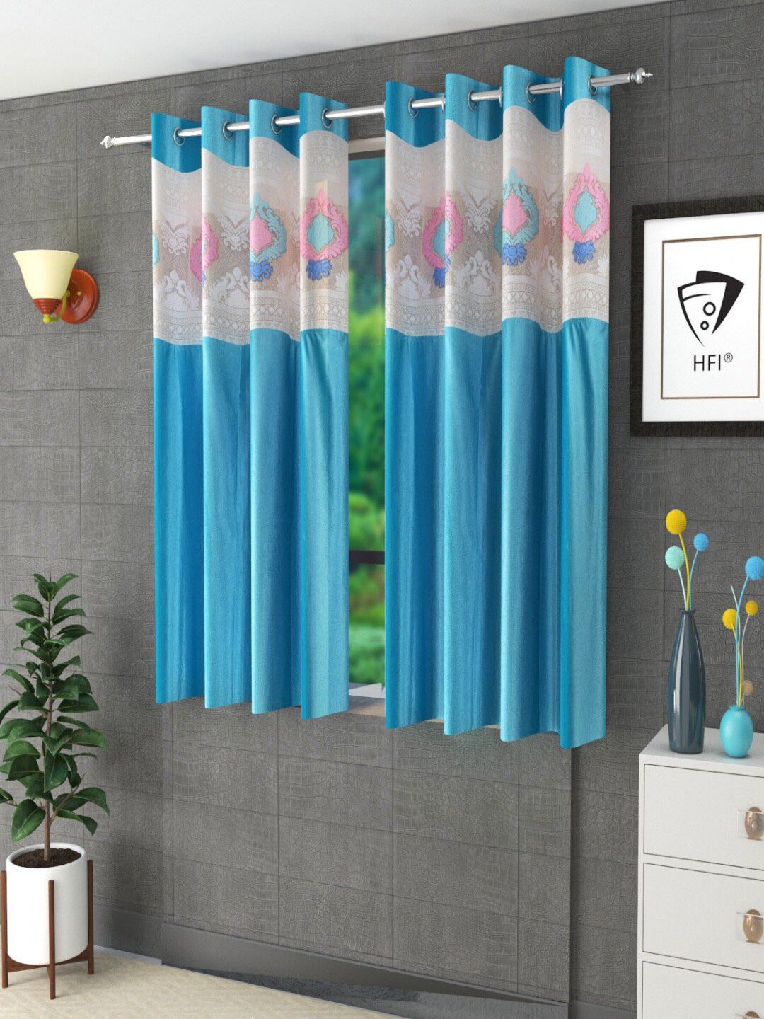 Homefab India Turquoise Blue & White Set of 2 Sheer Window Curtain Price in India