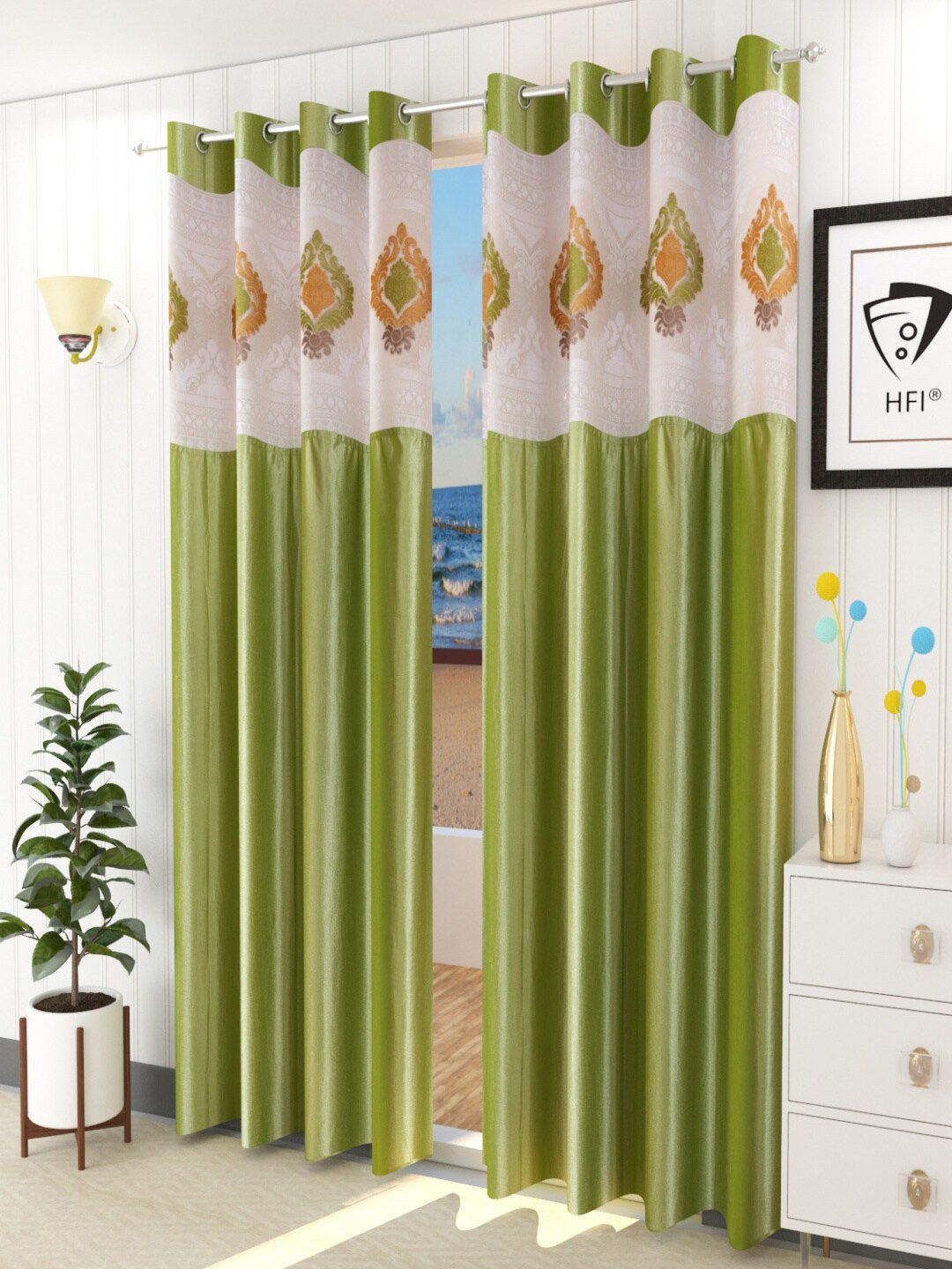 Homefab India Green & White Set of 2 Sheer Long Door Curtain Price in India