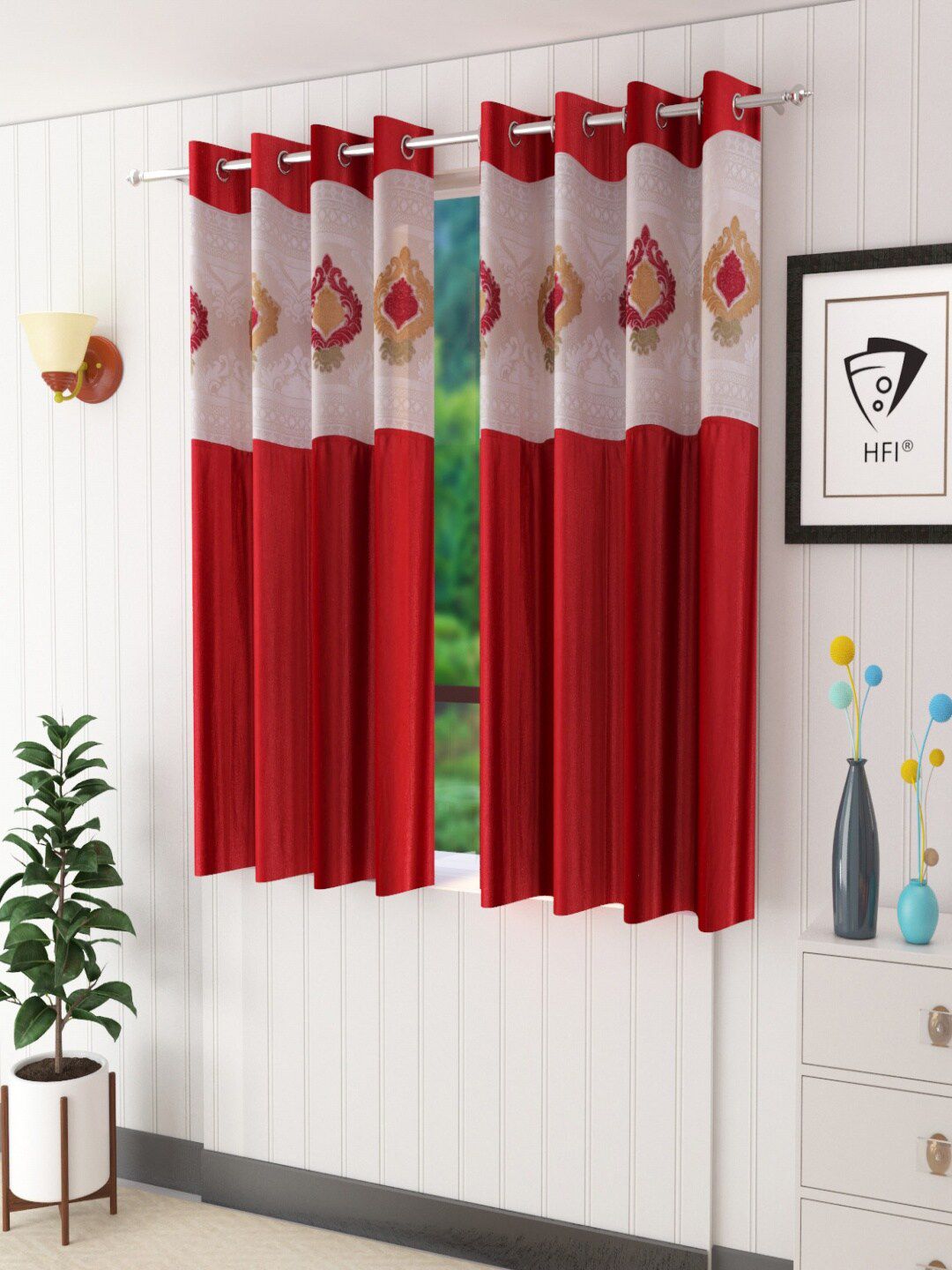 Homefab India Maroon & White Set of 2 Embroidered Sheer Window Curtain Price in India
