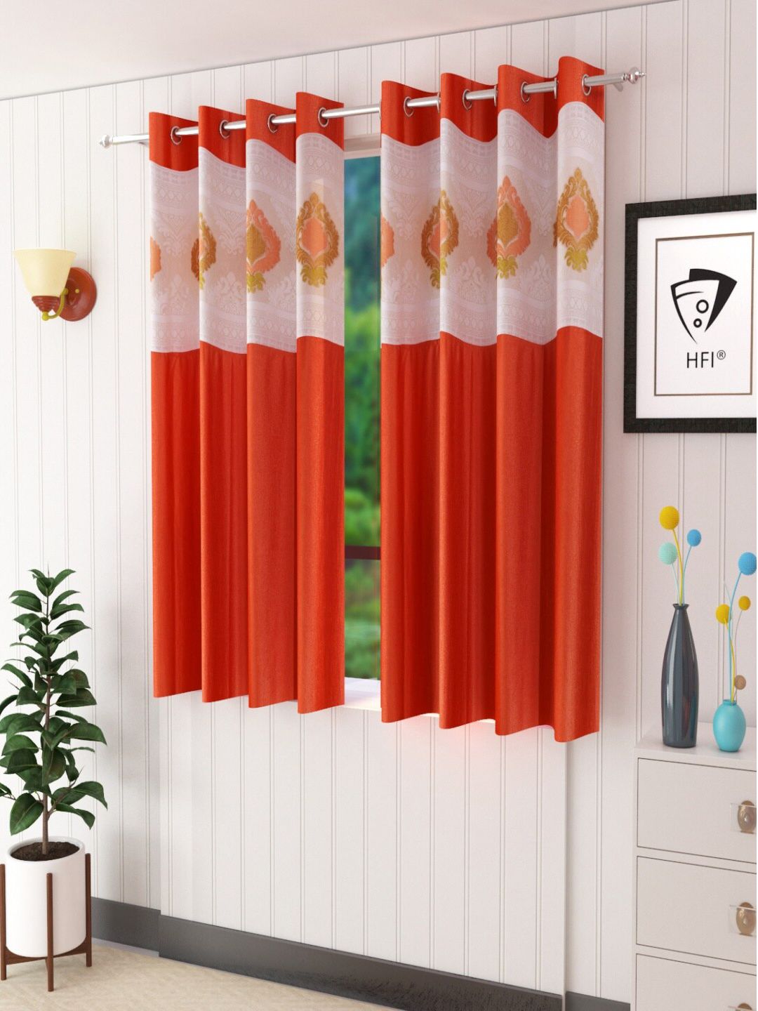 Homefab India Orange & White Set of 2 Sheer Window Curtain Price in India
