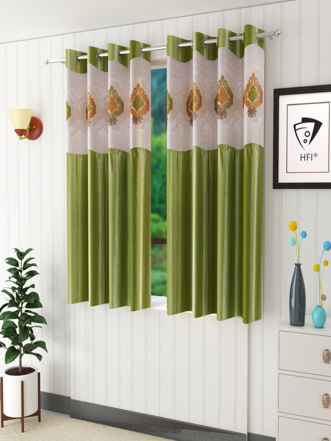 Homefab India Green & White Set of 2 Sheer Window Curtain Price in India