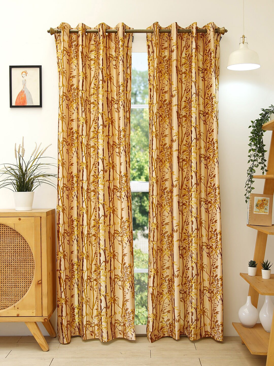 Ariana Gold-Toned & Brown Set of 2 Ethnic Motifs Door Curtain Price in India