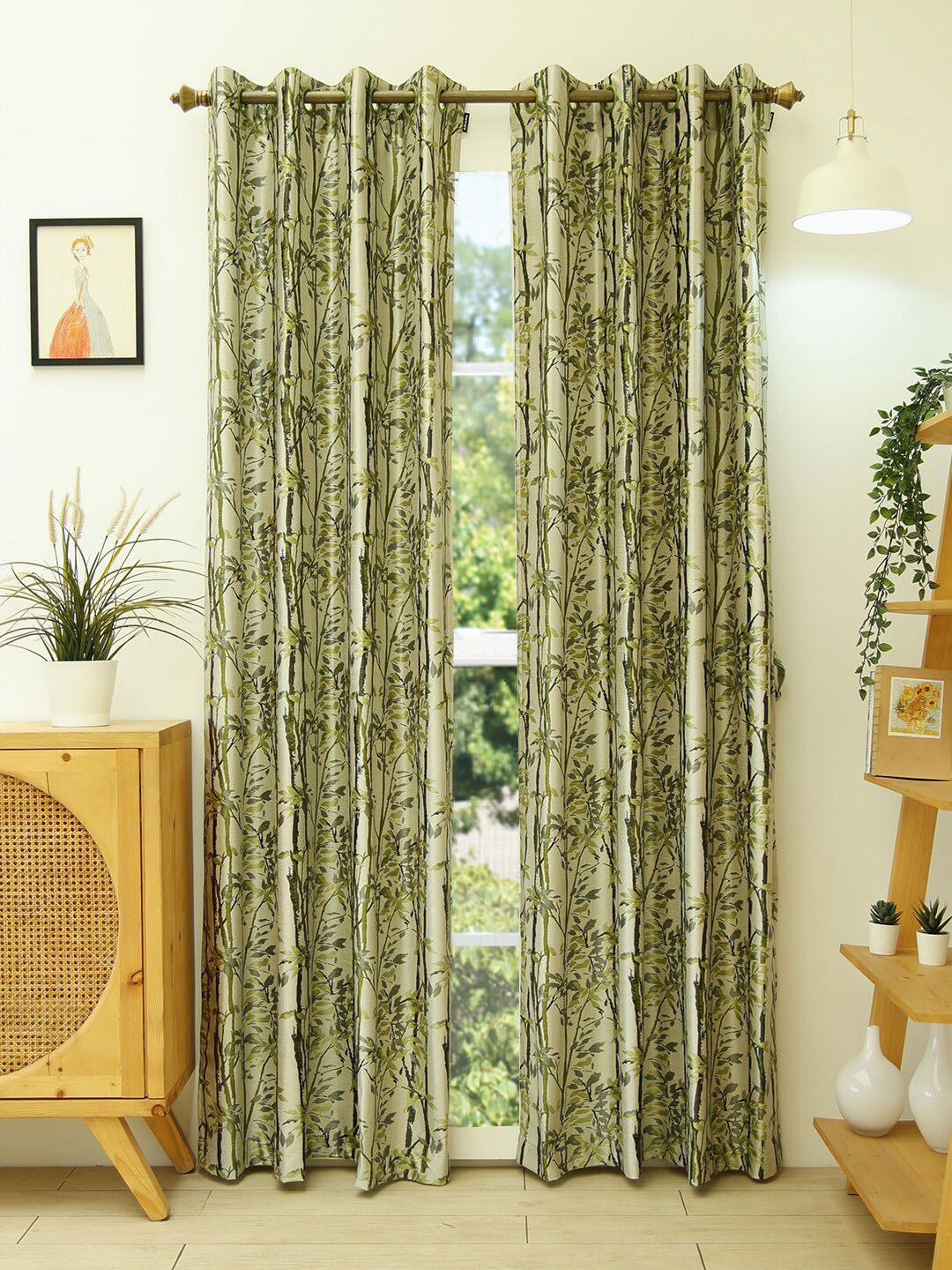 Ariana Green Set of 2 Floral Long Door Curtain Price in India