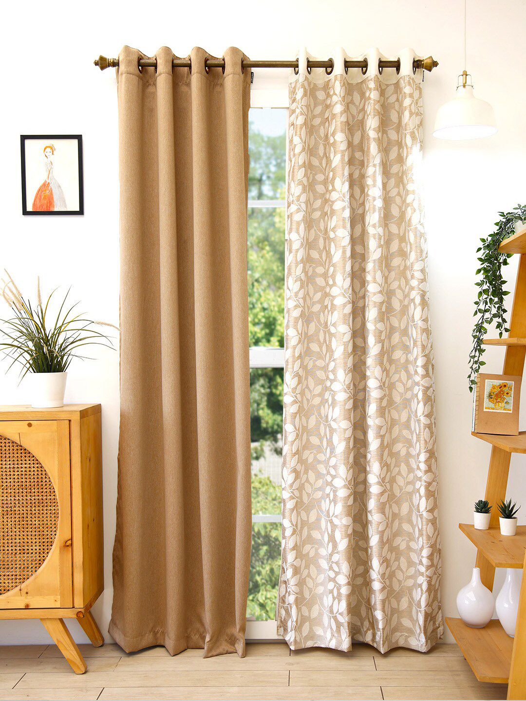 Ariana Beige & Brown Set of 2 Room Darkening Long Door Curtain Price in India