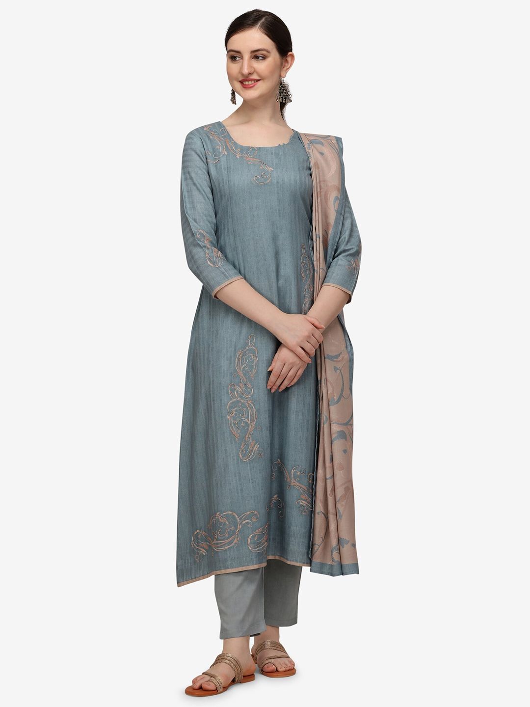 Jansi Grey Printed Viscose Rayon Unstitched Dress Material Price in India