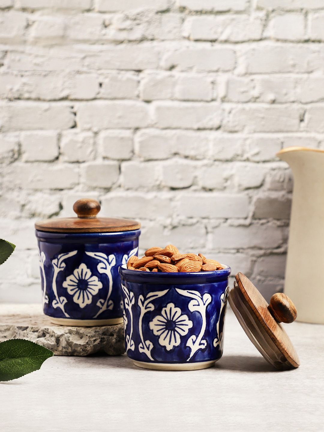 VarEesha Set of 2 Blue & Brown Embossed Ceramic Air Tight Jars Price in India
