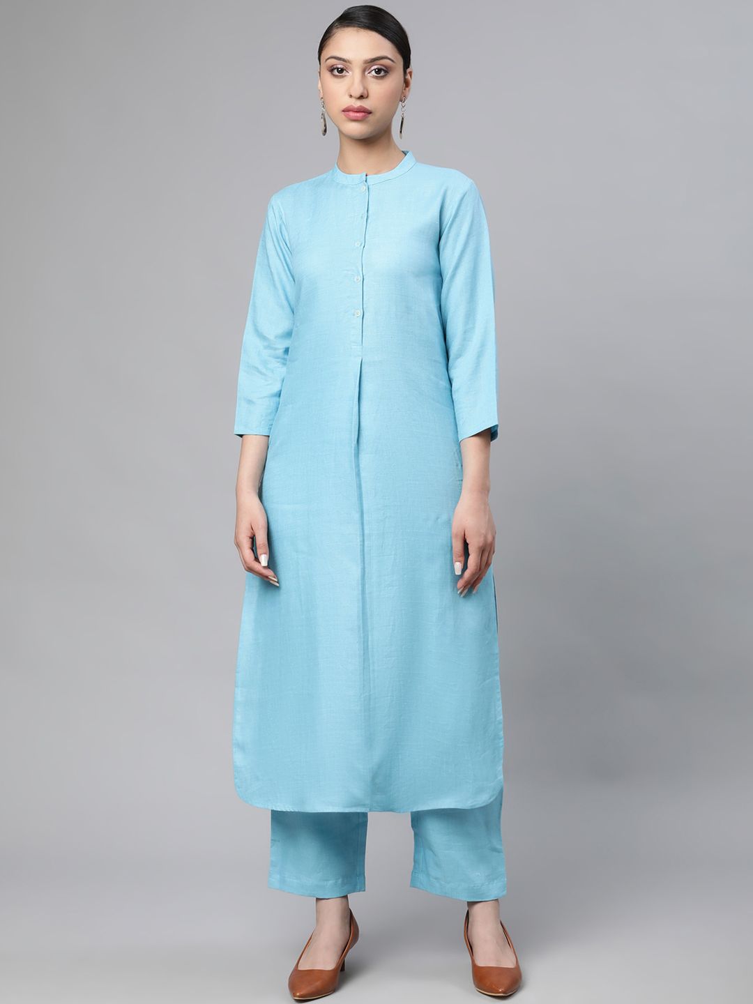 Linen Club Woman Women Blue Thread Work Kurta Price in India