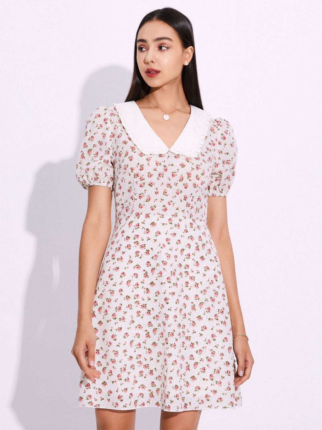 URBANIC Women White & Red Floral Printed Dress Price in India