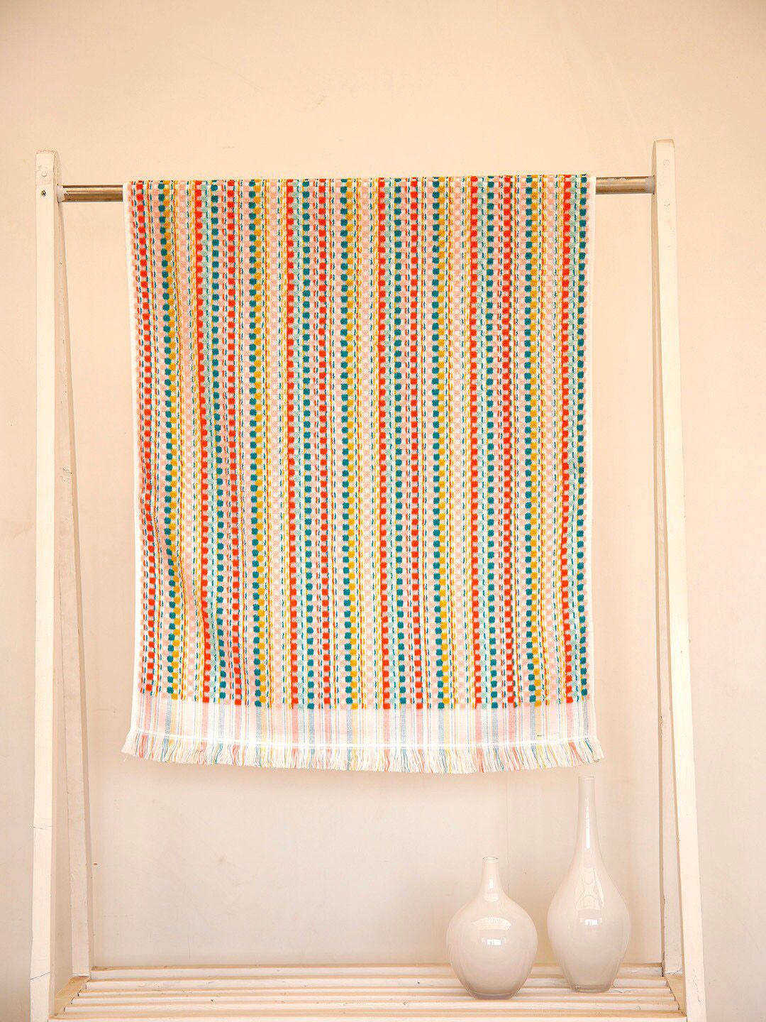 Ariana Yellow & Red Striped 600 GSM Reversible Bath Towels Price in India
