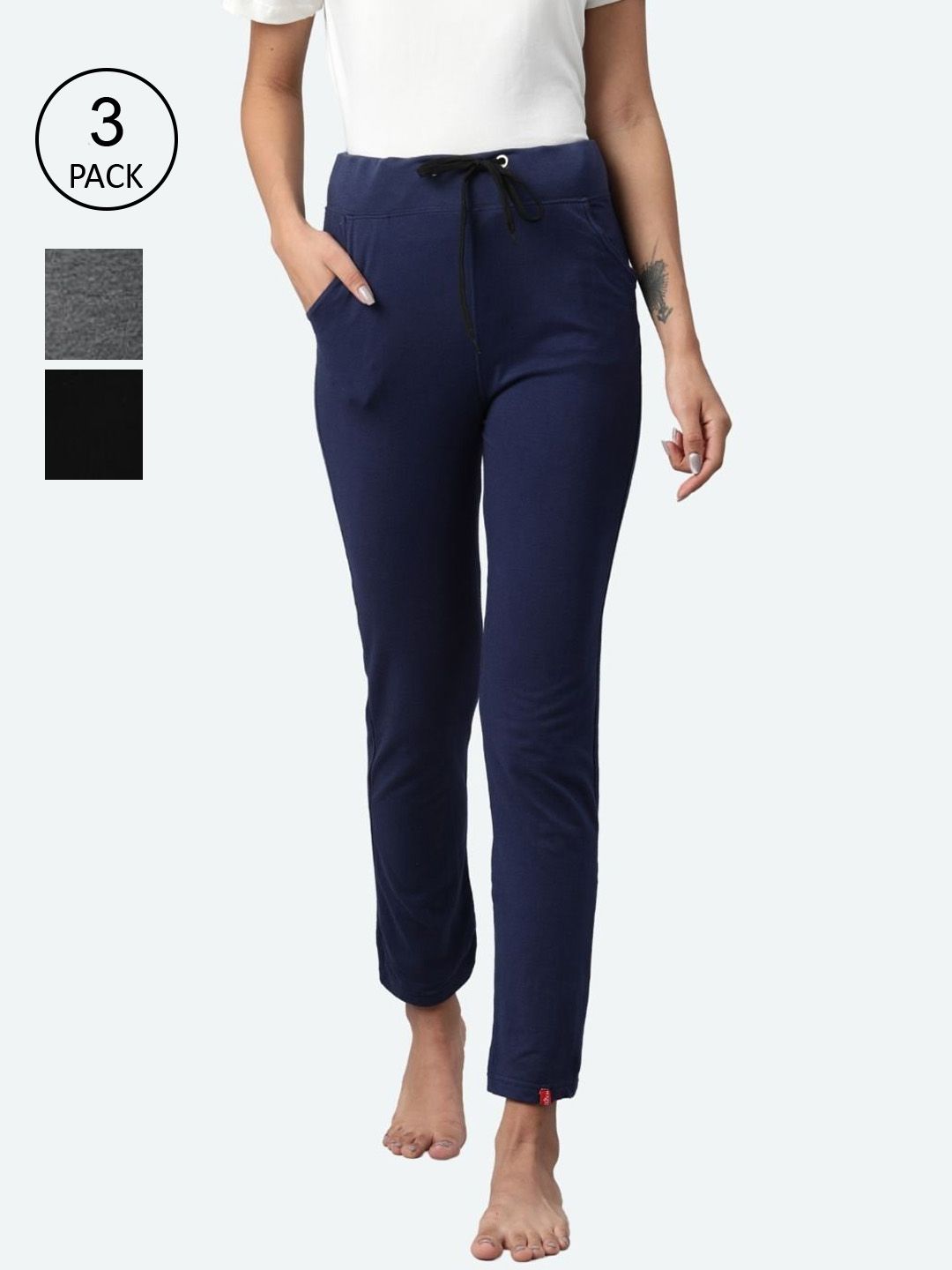 NOT YET by us Women Pack Of 3 Solid Lounge Pants Price in India