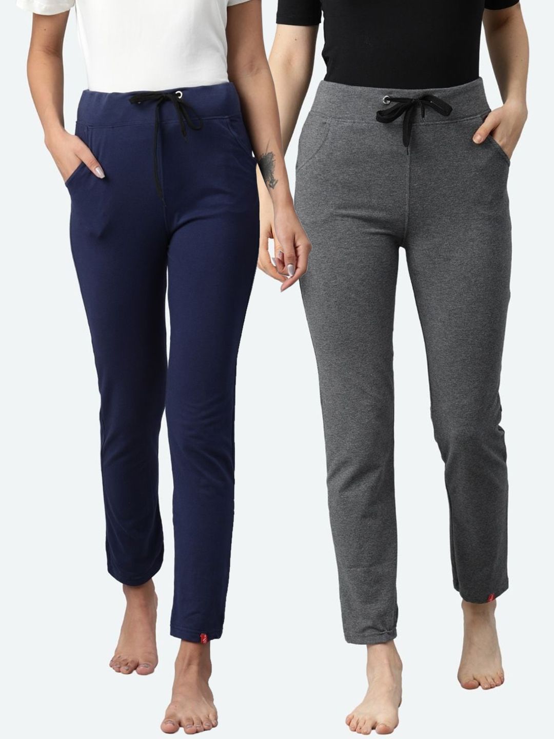 NOT YET by us Women Pack of 2 Solid Lounge Pants Price in India