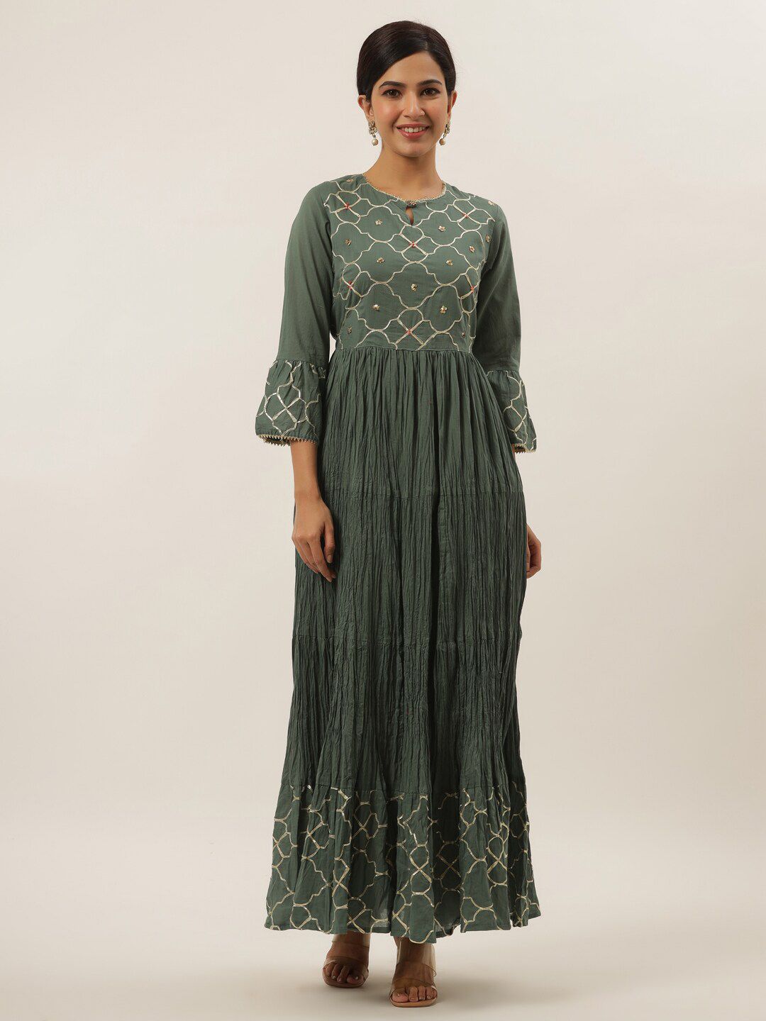 Yufta Grey Ethnic Motifs Ethnic Maxi Dress Price in India