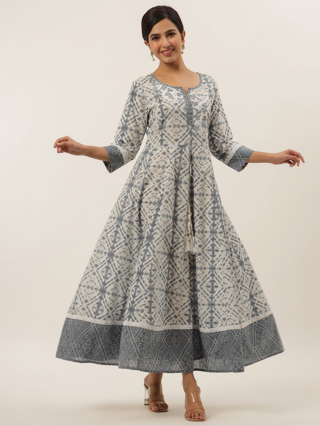 Yufta Grey Maxi Embroidery Cotton Ethnic Maxi Dress Price in India