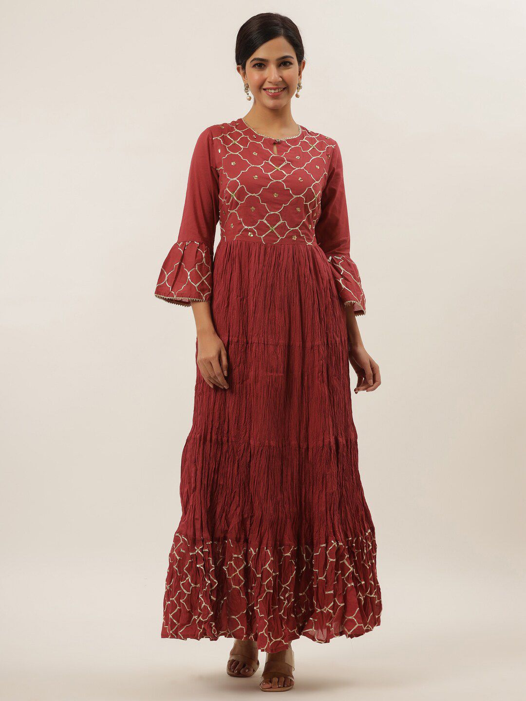 Yufta Rust Floral Ethnic Maxi Dress Price in India