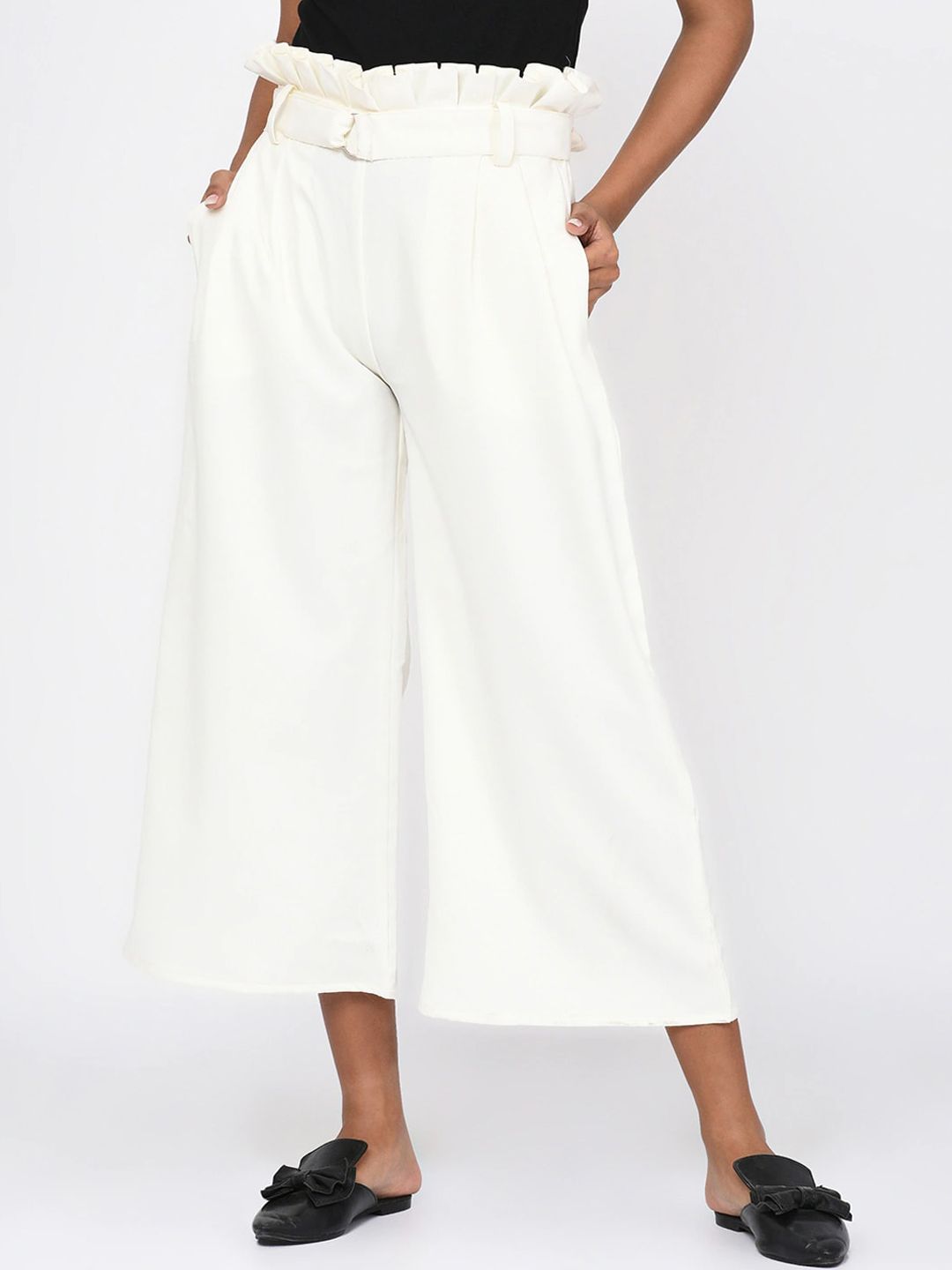 Rigo Women White Comfort Slim Fit Culottes Trousers Price in India