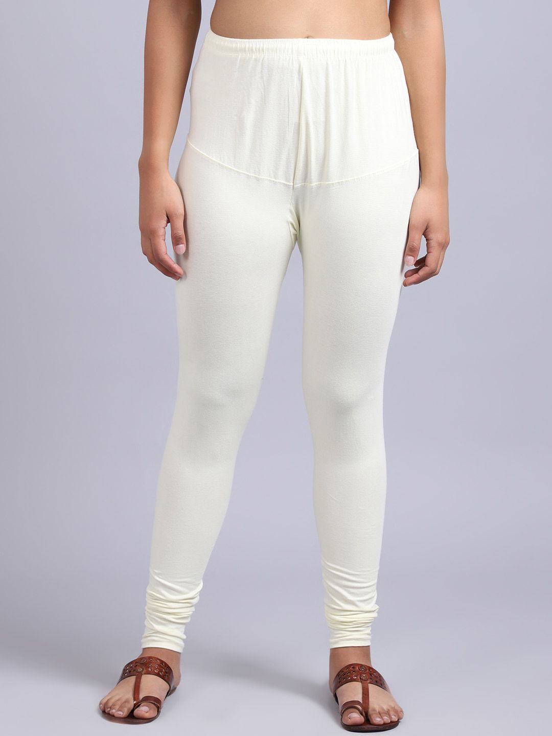 GRACIT Women Cream-Coloured Solid Churidar-Length Belt legging Price in India