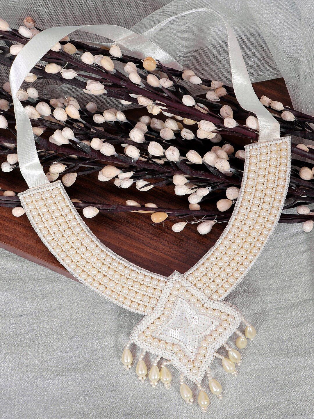 Crunchy Fashion White Handcrafted Necklace Price in India