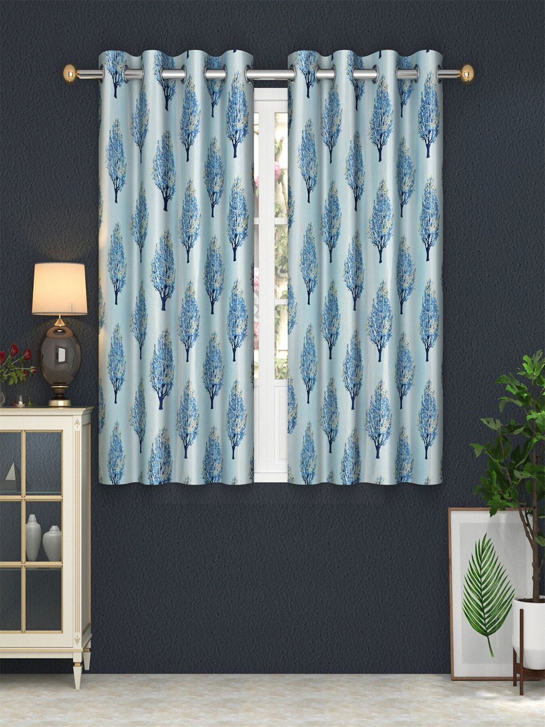 Homefab India Blue Set of 2 Floral Window Curtain Price in India