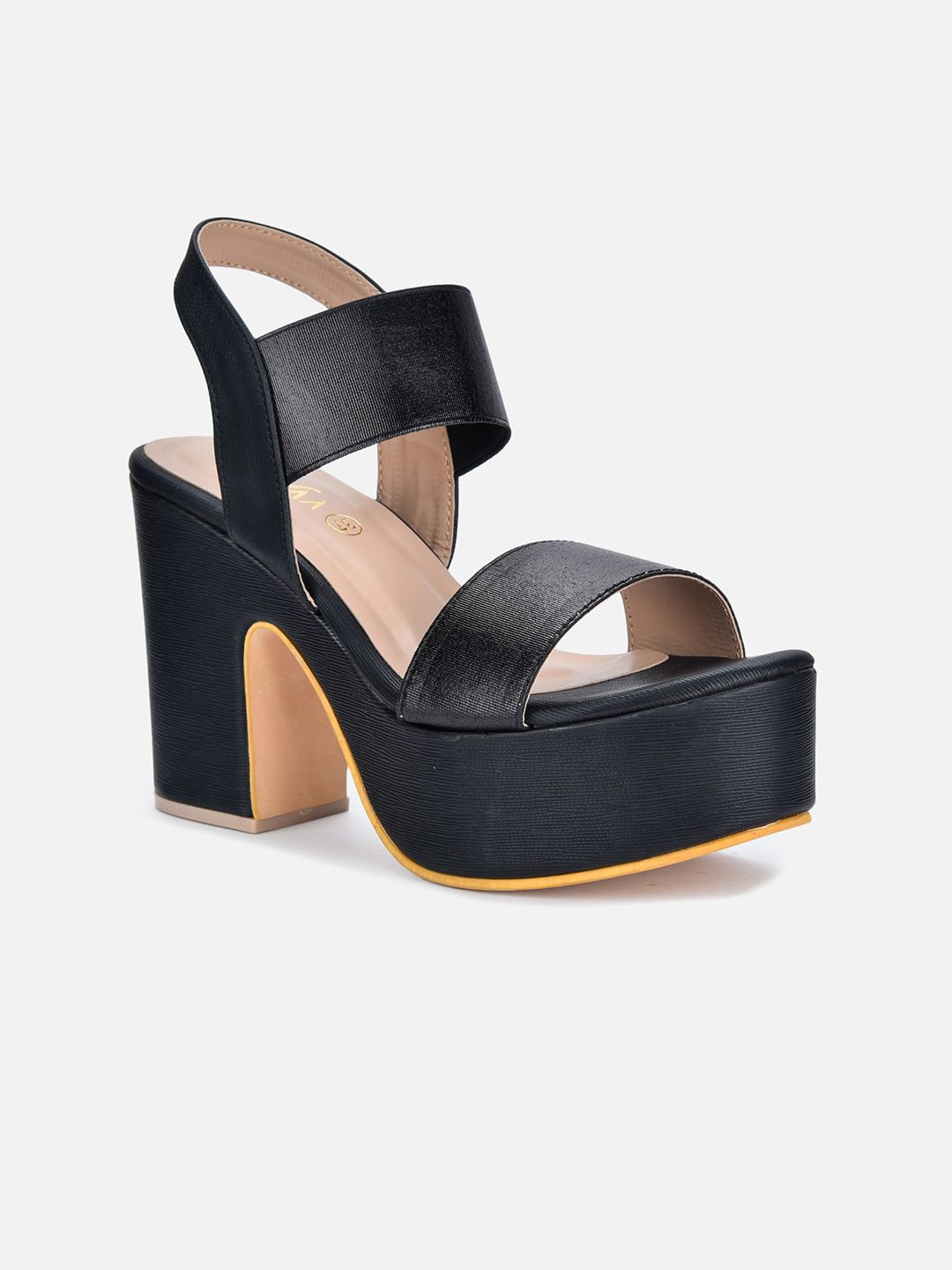 VALIOSAA Black Party Block Sandals with Buckles Price in India