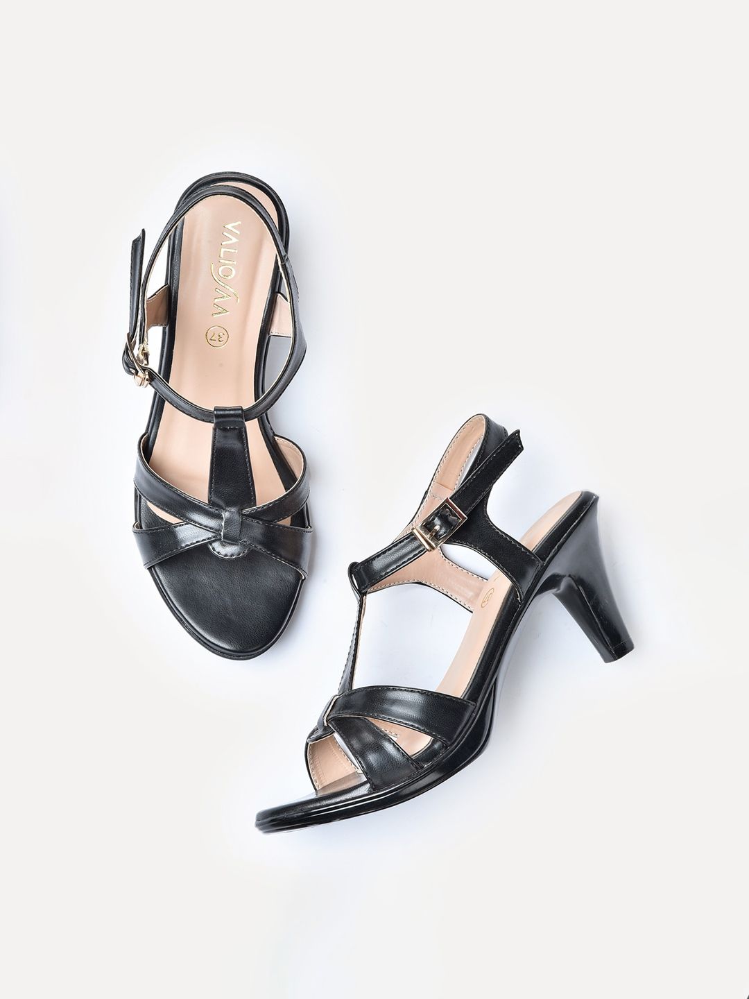 VALIOSAA Women Black Stiletto Sandals Price in India