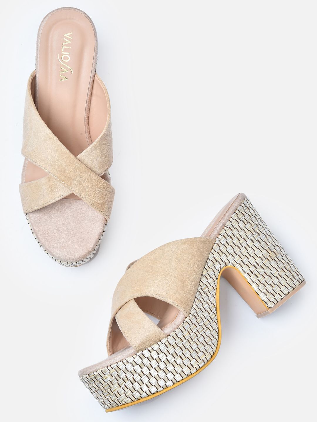 VALIOSAA Cream-Coloured Suede Platform Heels Price in India