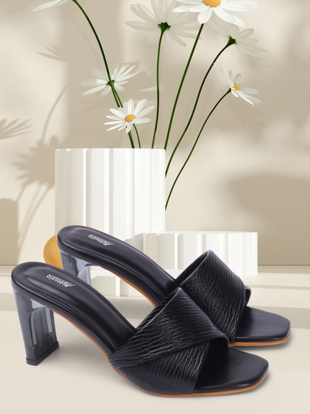 Alishtezia Black PU Block Sandals Price in India