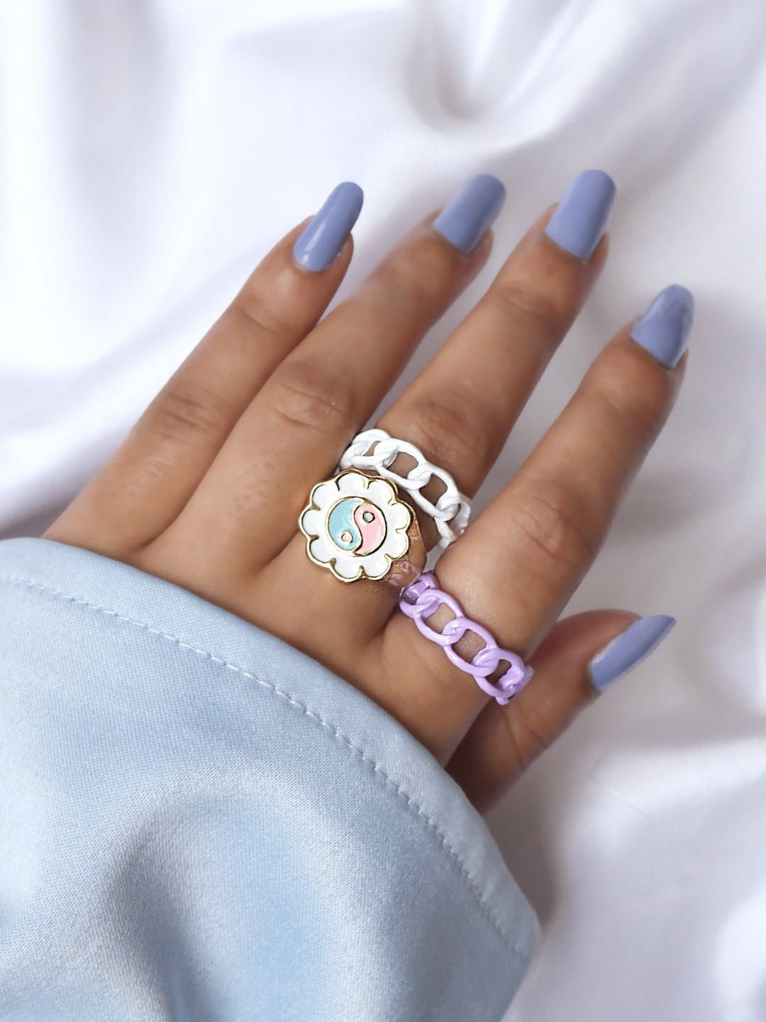 JOKER & WITCH Women Set Of 3 White & Purple Finger Ring Price in India