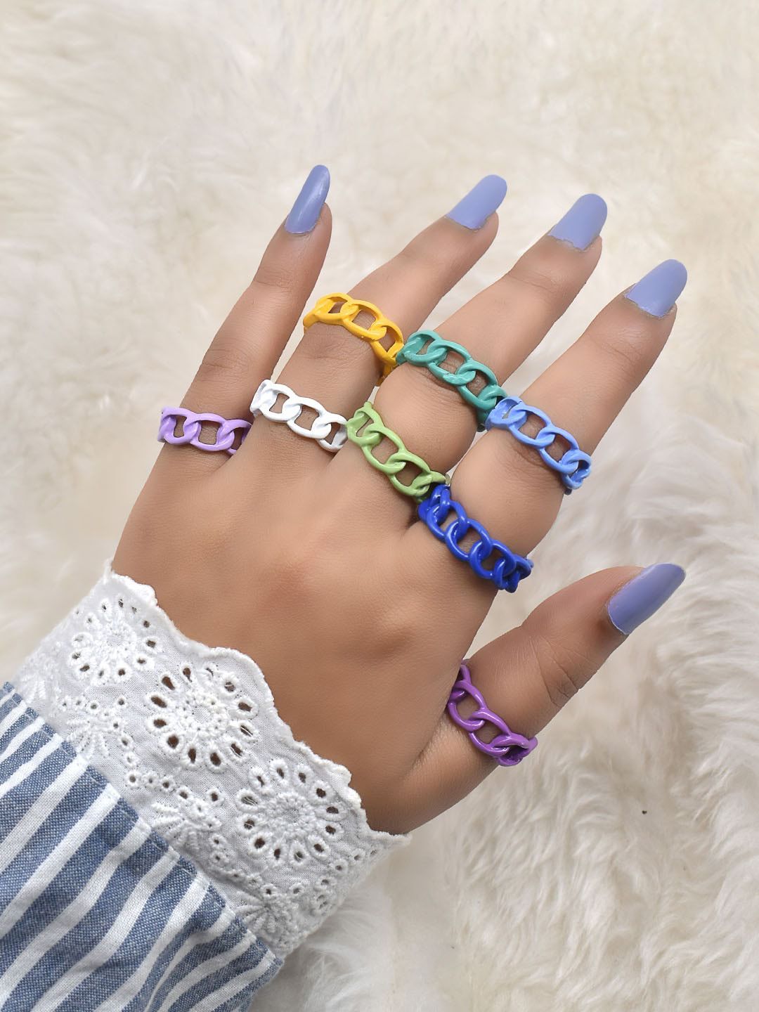JOKER & WITCH Set of 8 Chainlink Adjustable Finger Ring Price in India