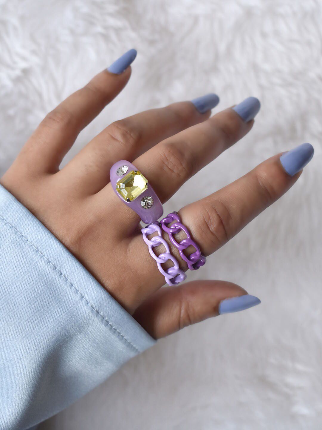 JOKER & WITCH Set Of 3 Purple & White Stone Studded Ring Price in India