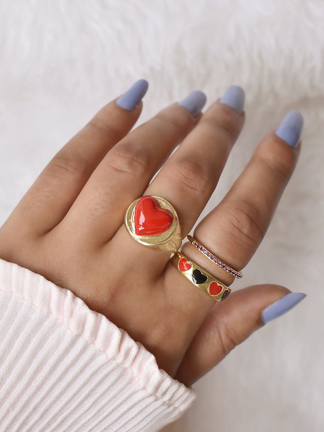 JOKER & WITCH Set Of 3 Red Enamelled Design Finger Ring Price in India