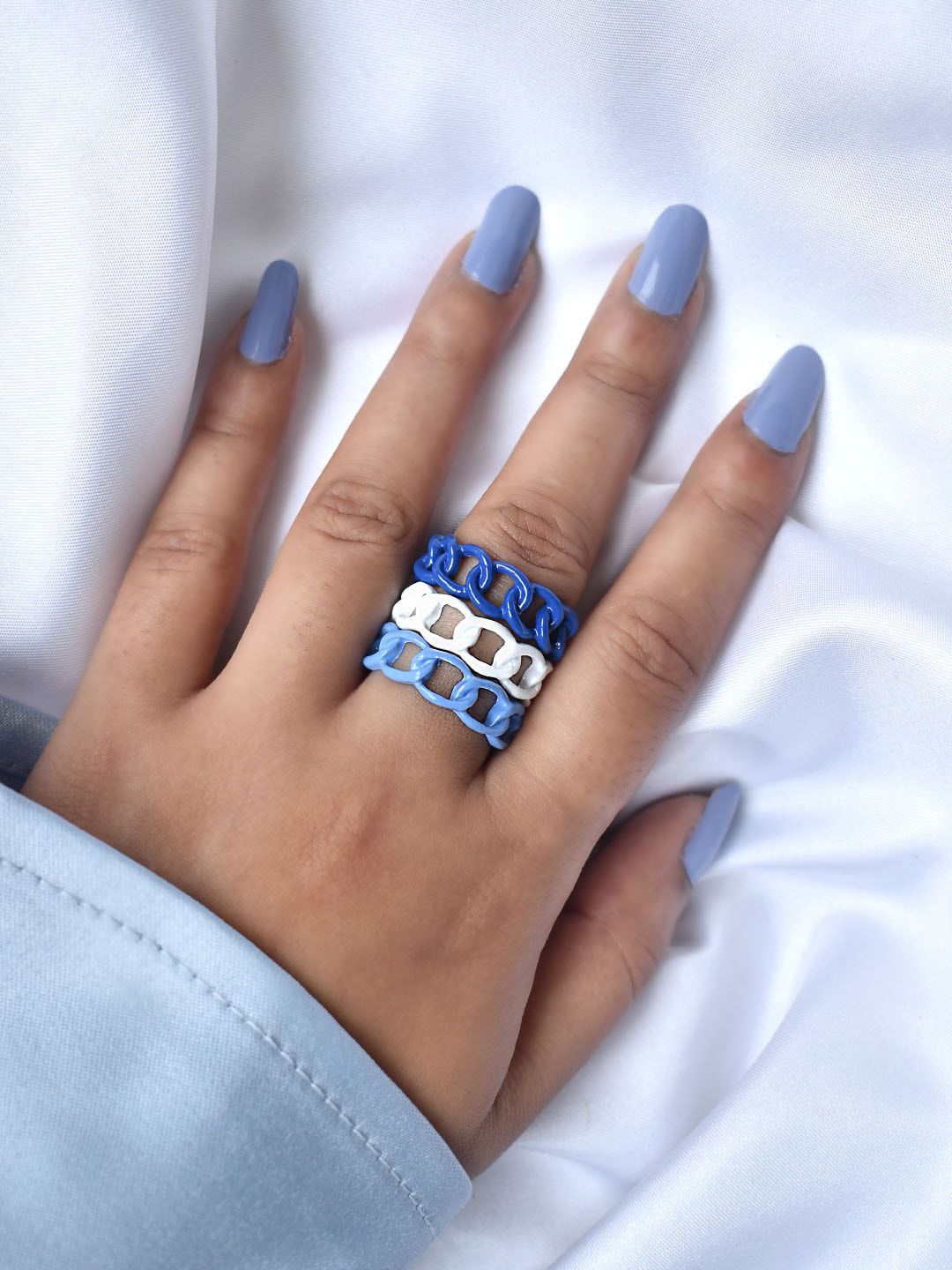 JOKER & WITCH Set Of 3 White & Blue Finger Ring Price in India