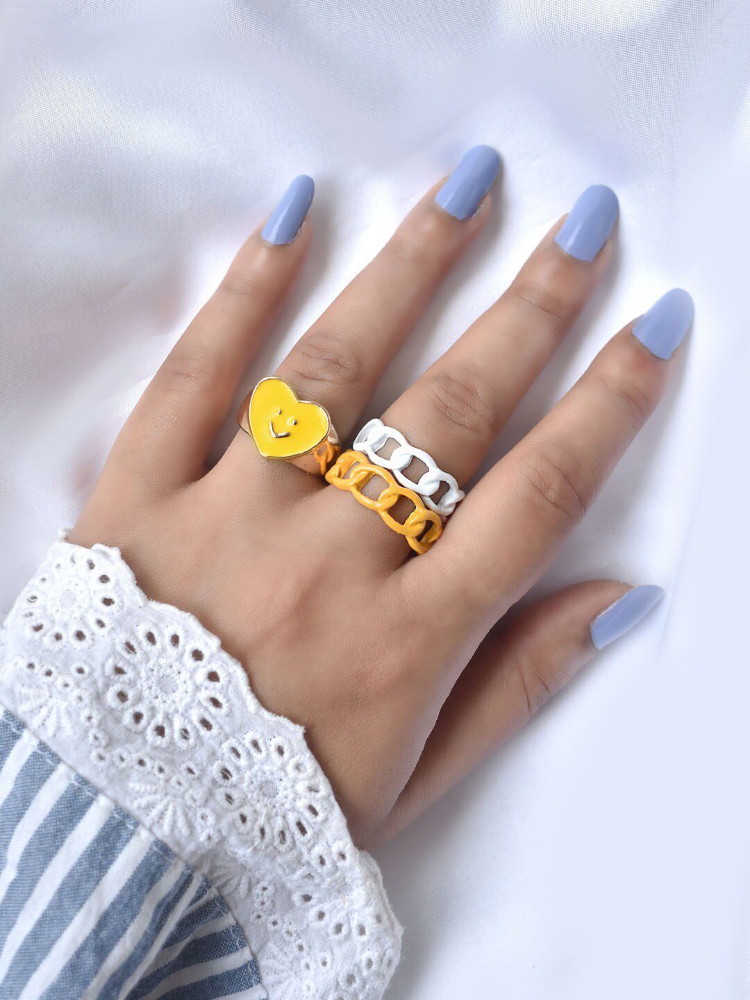 JOKER & WITCH Set Of 3 Yellow & White Finger Ring Price in India