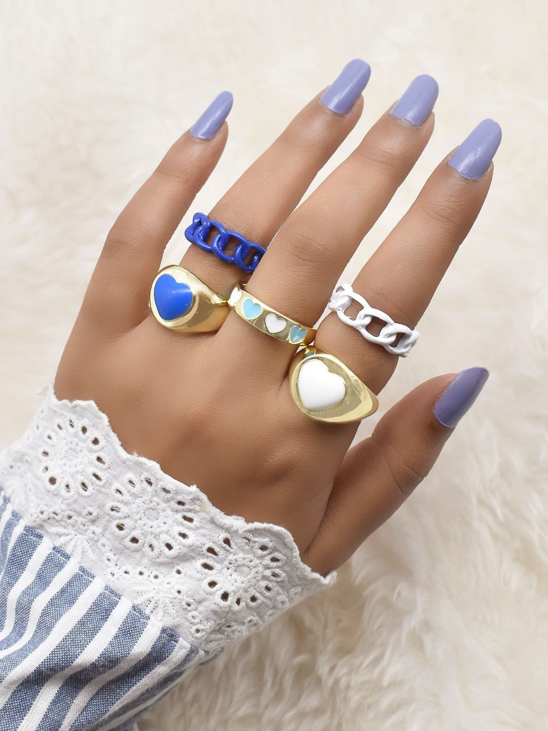 JOKER & WITCH Set Of 5 White & Blue Finger Ring Price in India