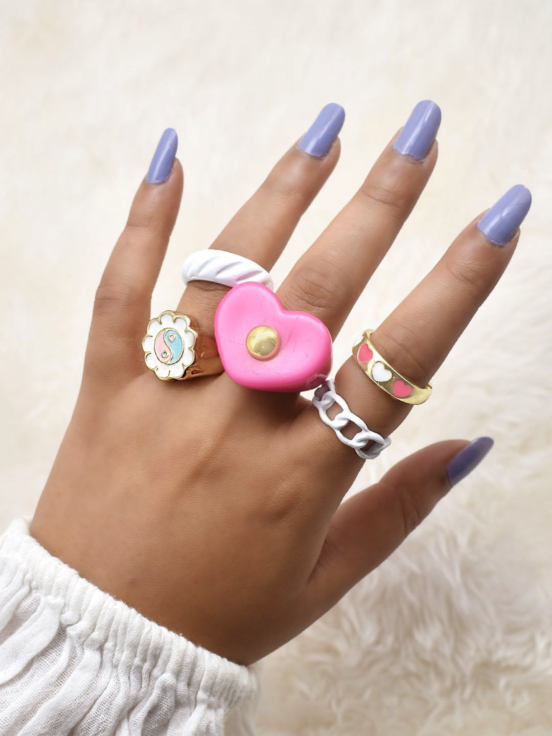 JOKER & WITCH Set Of 5 Pink & White Finger Ring Price in India