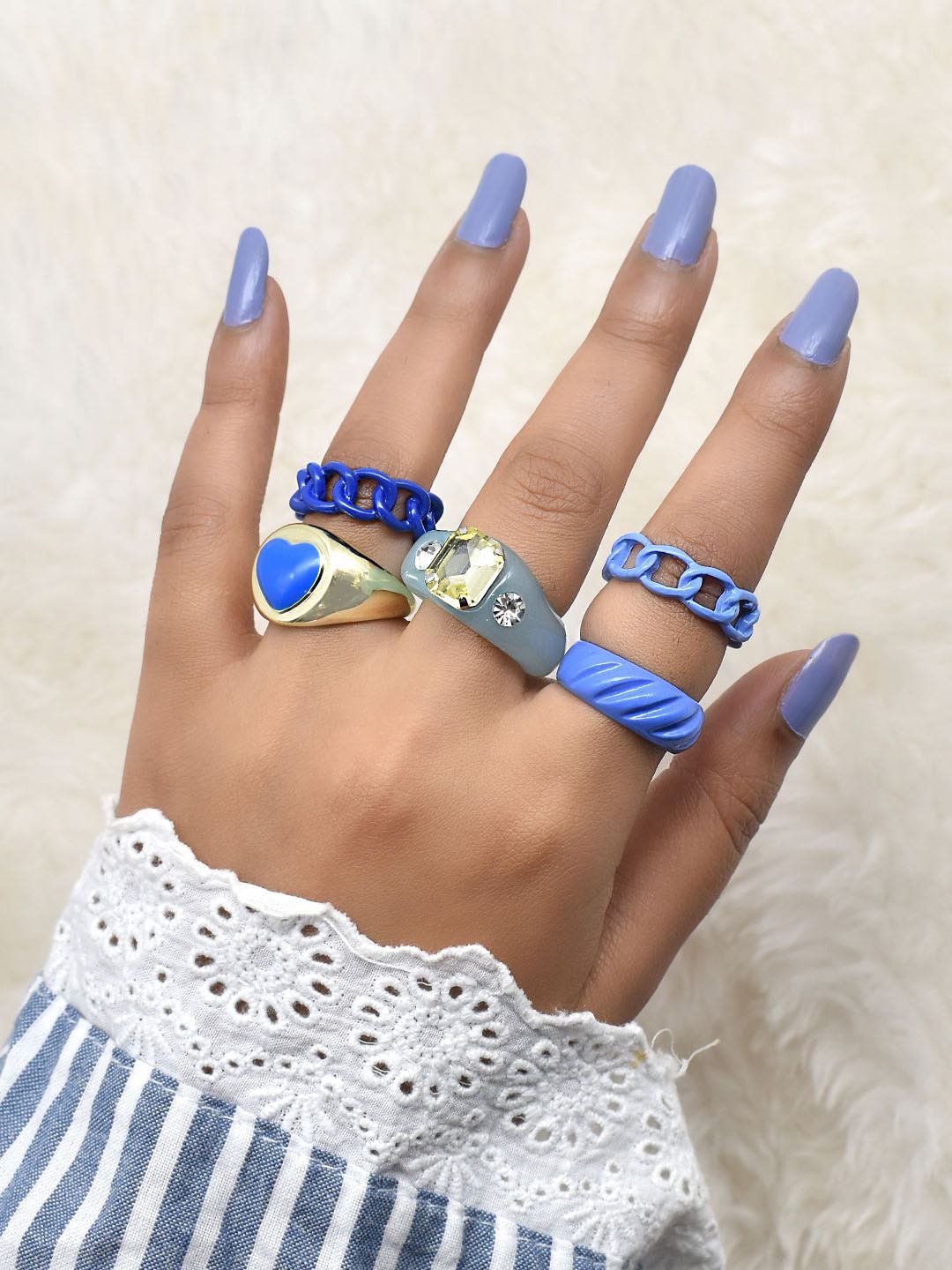 JOKER & WITCH Set Of 5 Gold-Toned & Blue Adjustable Finger Ring Price in India
