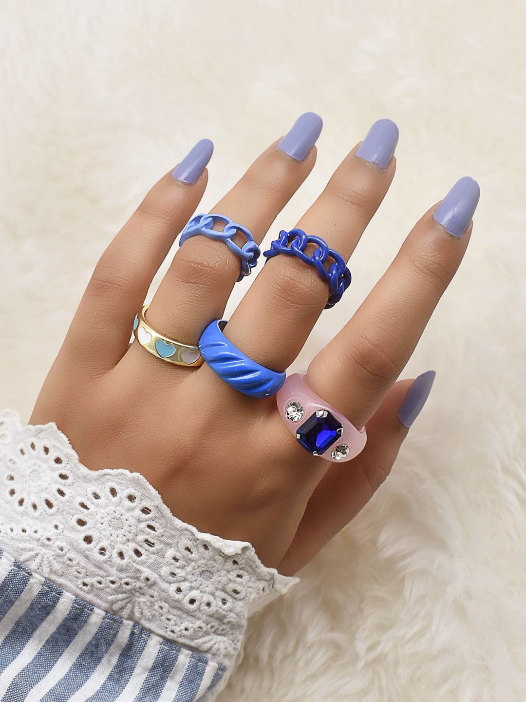 JOKER & WITCH Set Of 5 Blue & Transparent Pool Party Finger Ring Price in India