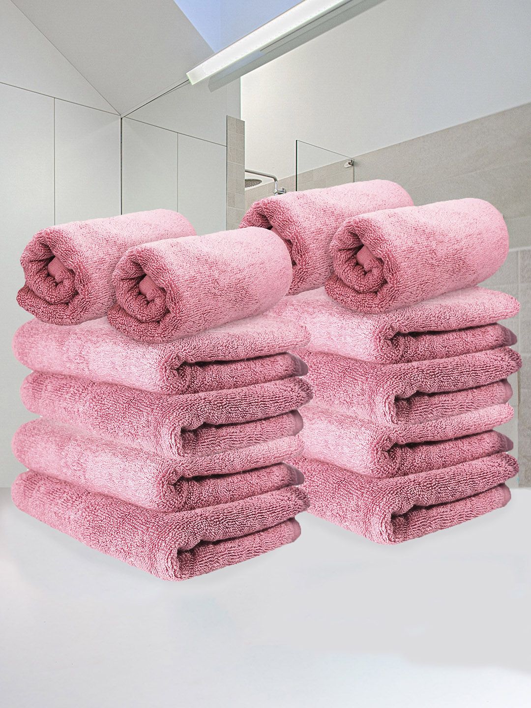 Heelium Peach Set Of 12 Peach Solid 600 GSM Hand Towels Price in India