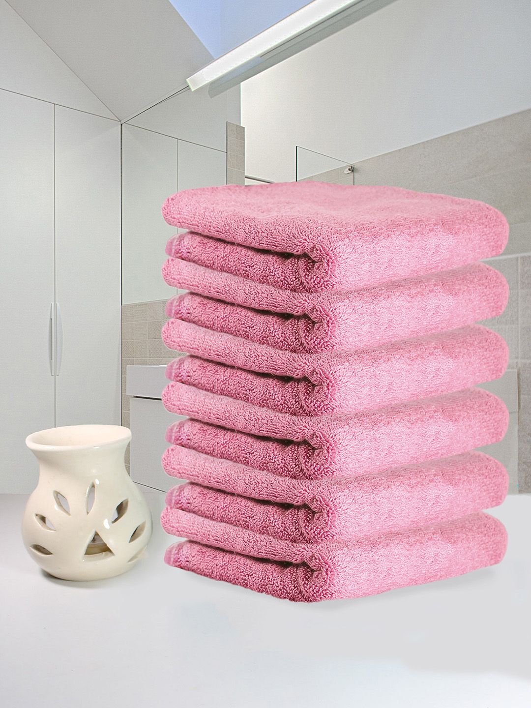 Heelium Set Of 6 Peach-Colored Solid 600 GSM Bamboo Hand Towels Price in India