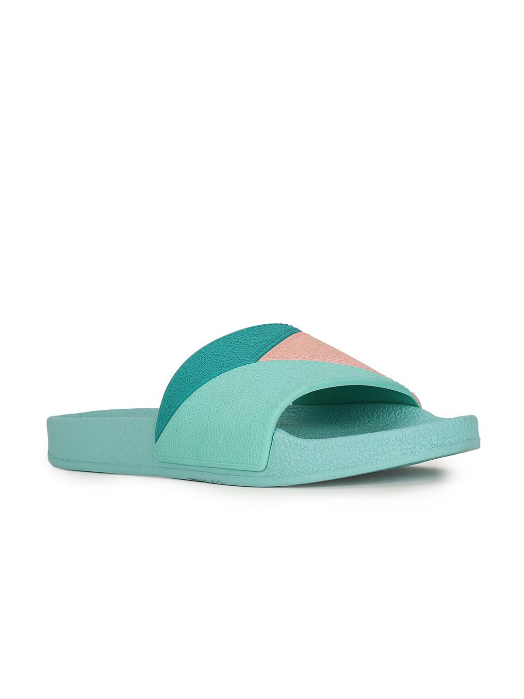 Bata Women Green & Peach-Coloured Colourblocked Sliders Price in India